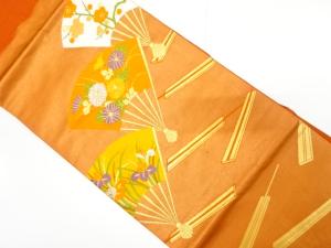 扇に菊・梅模様織り出し　名古屋帯